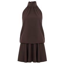 Load image into Gallery viewer, Retro Solid Color Elegant Stitching Pleated Backless Lace up Sexy Halter Dress