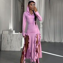 Load image into Gallery viewer, Summer Popular Trend Ruffled Stitching Long Sleeve Hooded Irregular Asymmetric Dress