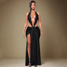 Load image into Gallery viewer, Women Clothing Spring Solid Color Halter Sleeveless Sexy Backless Deep V Plunge Ribbon Maxi Dress