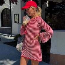 Load image into Gallery viewer, Women Clothing Sexy Autumn Popular Slim Fit round Neck Long Sleeves Striped Dress Women