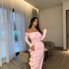 Load image into Gallery viewer, Spring Summer Middle East Elegant Sexy Sheath Three Dimensional Floral off Shoulder Long Sleeve Dress