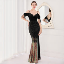 Load image into Gallery viewer, Velvet Spaghetti Straps Cocktail Evening Dress Dress Elegant Company Annual Meeting Women Sexy Long Short Sleeve