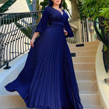 Load image into Gallery viewer, Women Clothing V neck Sexy Pleated Formal Swing Dress Maxi Dress
