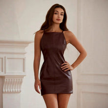 Load image into Gallery viewer, Women Clothing Sexy Faux Leather Sling Dress Solid Color Sleeveless Waist Hip Wrapped Dress