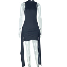 Load image into Gallery viewer, Personality Women Wear Pleated Stitching Tied Slim Fit Bag Hip Dress Casual Solid Color Stand Collar Short Dress