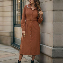 Load image into Gallery viewer, Casual Elegant Retro Lace Collared Shirt Corduroy Dress