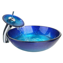 Load image into Gallery viewer, Modern Blue Glass Bathroom Vessel Sink and Faucet with Chrome Drain