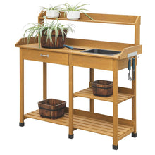 Load image into Gallery viewer, Outdoor Garden Wood Potting Bench Work Table with Sink in Light Oak Finish