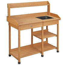 Load image into Gallery viewer, Outdoor Garden Wood Potting Bench Work Table with Sink in Light Oak Finish