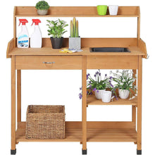 Load image into Gallery viewer, Outdoor Garden Wood Potting Bench Work Table with Sink in Light Oak Finish
