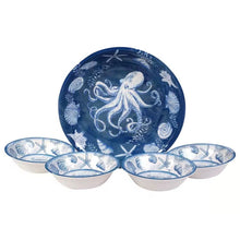 Load image into Gallery viewer, 5-Piece Starfish Sea Shells Octopus Beach Dinner Bowl Set in Blue and White