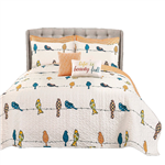 Load image into Gallery viewer, King size Orange White Blue Floral Birds On Wire 7 Piece Lightweight Quilt Set