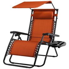 Load image into Gallery viewer, Orange Zero Gravity Folding Reclining Patio Lounge Chair with Canopy Sun Shade