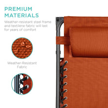 Load image into Gallery viewer, Orange Zero Gravity Folding Reclining Patio Lounge Chair with Canopy Sun Shade