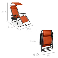 Load image into Gallery viewer, Orange Zero Gravity Folding Reclining Patio Lounge Chair with Canopy Sun Shade