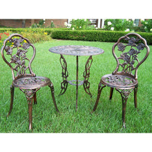 Load image into Gallery viewer, 3-Piece Outdoor Bistro Set with Rose Design in Antique Bronze Finish