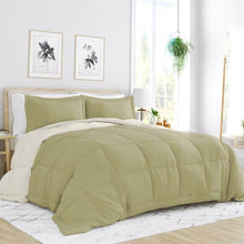 Load image into Gallery viewer, Full/Queen 3-Piece Microfiber Reversible Comforter Set in Sage Green/Cream