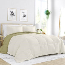 Load image into Gallery viewer, Full/Queen 3-Piece Microfiber Reversible Comforter Set in Sage Green/Cream