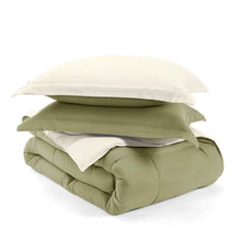 Load image into Gallery viewer, Full/Queen 3-Piece Microfiber Reversible Comforter Set in Sage Green/Cream