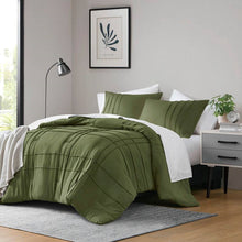 Load image into Gallery viewer, Queen size Microfiber Pleated Soft Lightweight Comforter Set in Olive Green