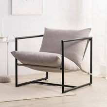 Load image into Gallery viewer, Modern Beige Grey Tan Oatmeal Upholstered Accent Chair with Metal Frame