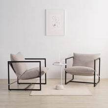 Load image into Gallery viewer, Modern Beige Grey Tan Oatmeal Upholstered Accent Chair with Metal Frame