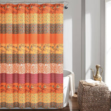 Load image into Gallery viewer, 72-inch Orange Teal Floral Damask Boho Birds Polyester Shower Curtain
