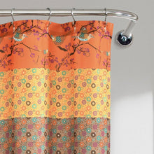 Load image into Gallery viewer, 72-inch Orange Teal Floral Damask Boho Birds Polyester Shower Curtain