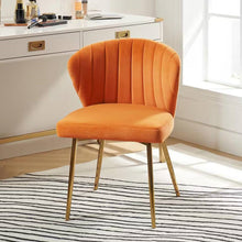 Load image into Gallery viewer, Orange Velvet Upholstered Wingback Accent Side Chair with Gold Metal Legs