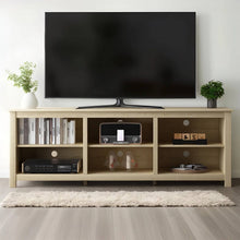 Load image into Gallery viewer, Farmhouse TV Stand in Light Oak Wood Finish - for TVs up to 70-inch