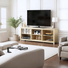Load image into Gallery viewer, Farmhouse TV Stand in Light Oak Wood Finish - for TVs up to 70-inch