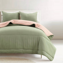 Load image into Gallery viewer, Twin/XL Soft Lightweight Reversible Quilted Comforter Set in Green/Pink
