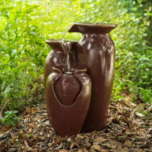 Load image into Gallery viewer, Outdoor Garden Patio 3-Tier Burgundy Red Ceramic-Look Polyresin Water Fountain
