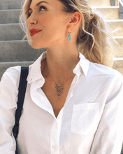Load image into Gallery viewer, Blue Gemstone Fringe Necklace &amp; Earring Set