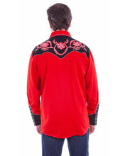 Load image into Gallery viewer, Scully Floral Embroidery (Red/Black) - Men's Western Shirt