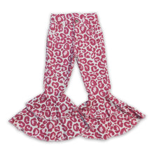 Load image into Gallery viewer, Pink leopard double ruffle denim pants girls valentine's jeans