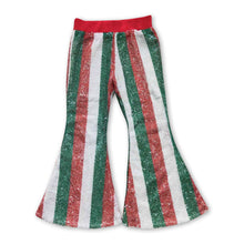 Load image into Gallery viewer, Red green stripe sequin kids girls Christmas bell bottom pants