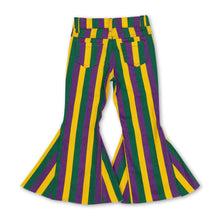 Load image into Gallery viewer, Purple green yellow stripe girls Mardi Gras jeans