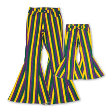 Load image into Gallery viewer, Purple green yellow stripe girls Mardi Gras jeans