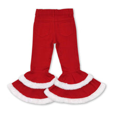Load image into Gallery viewer, Red distressed ruffle bell bottom pants girls Christmas jeans