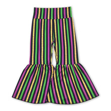 Load image into Gallery viewer, Purple green gold stripe girls mardi gras bell bottom pants