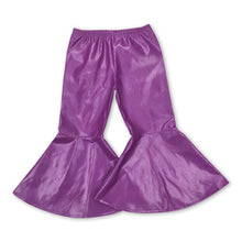 Load image into Gallery viewer, Purple leather baby girls mardi gras bell bottom pants