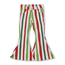 Load image into Gallery viewer, Red green stripe flare jeans girls Christmas denim pants