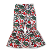 Load image into Gallery viewer, Floral green face kids girls Christmas bell bottom pants