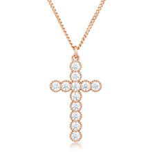 Load image into Gallery viewer, Micro Beaded Rose Gold Plated Clear CZ Cross Pendant