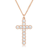 Micro Beaded Rose Gold Plated Clear CZ Cross Pendant