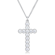 Load image into Gallery viewer, Micro Beaded Rhodium Plated Clear CZ Cross Pendant