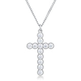 Micro Beaded Rhodium Plated Clear CZ Cross Pendant