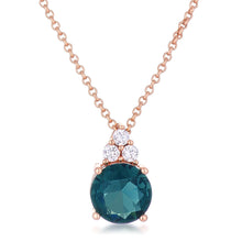 Load image into Gallery viewer, Simple Rose Gold Plated 9mm Blue Green CZ Pendant