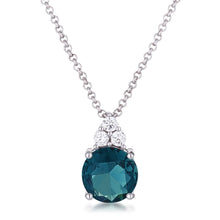 Load image into Gallery viewer, Simple Rhodium Plated 9mm Blue Green CZ Pendant